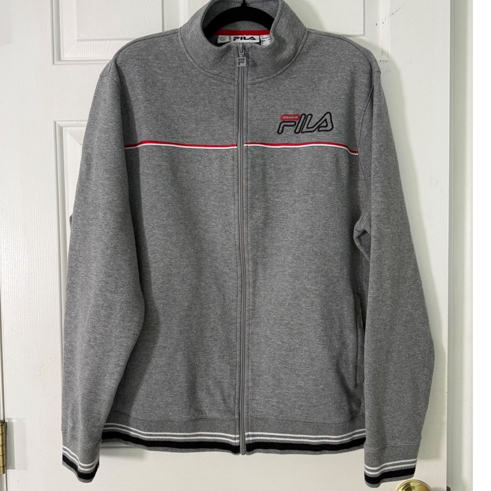 Fila Track Jacket Large Gray Full Zip Mock Neck Retro Sporty Streetwear Y2K L
